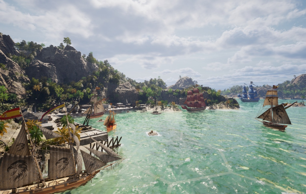 Naval battle showing a beautiful landscape
